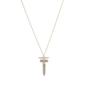 14 Karat Gold Plated Pencil Cut Gray Moonstone Drop Necklace