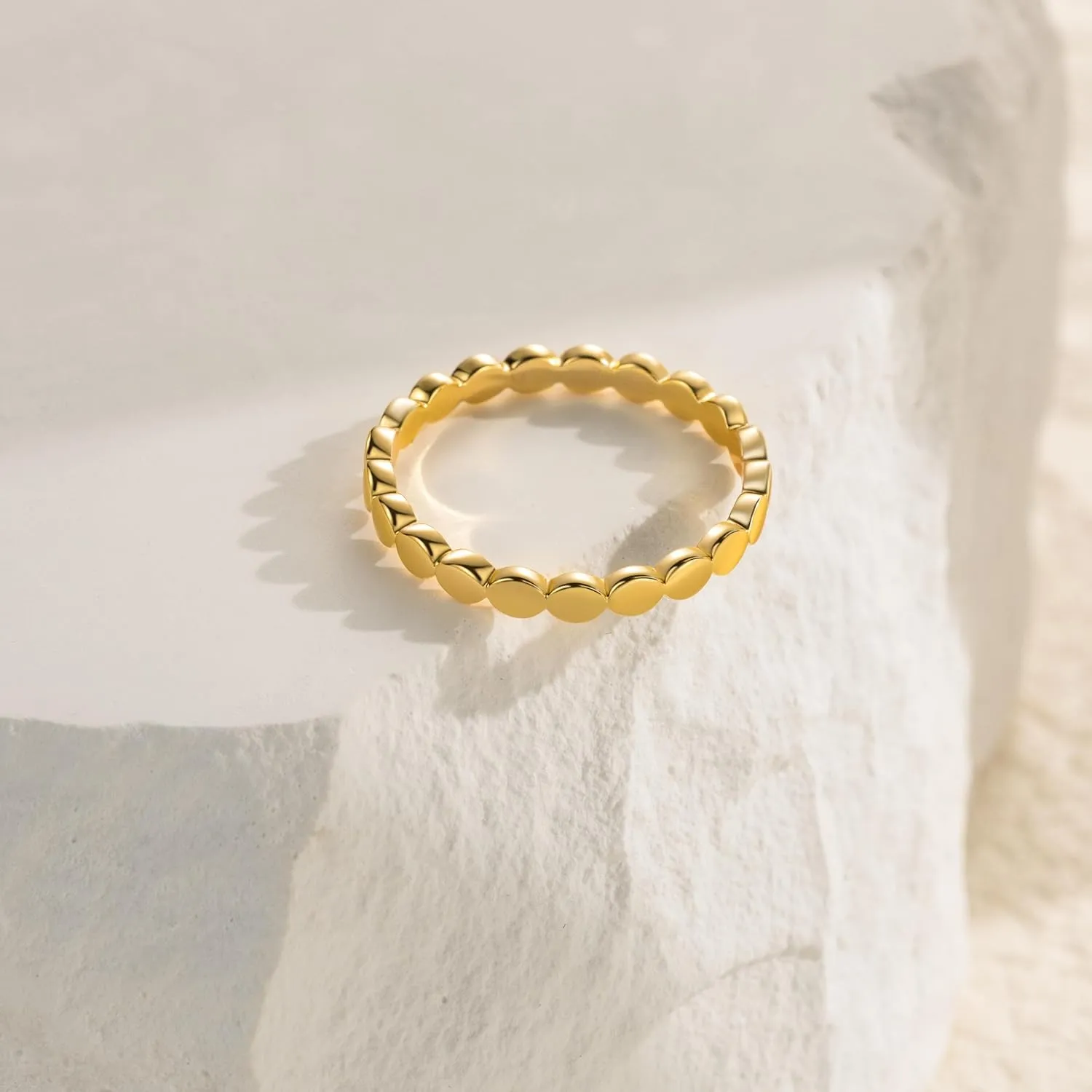 14K Gold Stackable Rings for Women Non-Tarnish Circular Linked Chunky Gold Rings Available in Sizes 5-9