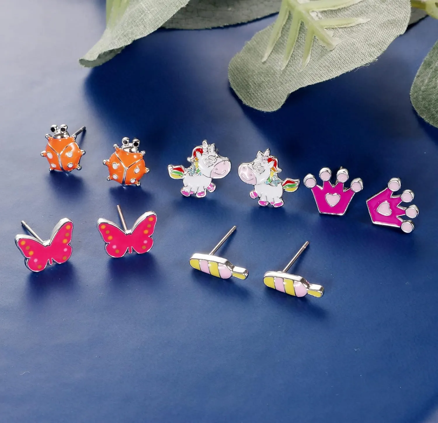 33 Pairs Stainless Steel Cartoon Earrings for Girls - Hypoallergenic Colorful Stud Earing Set, Mix & Match Cute Earring for Teens, Kids, Doll Dressup Accessories