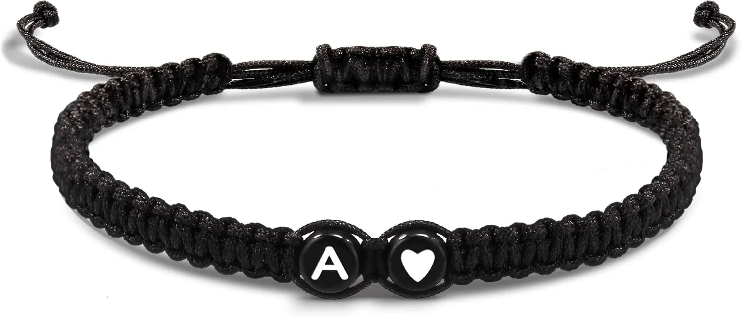 Btysun Initial Bracelets for Women Teen Gifts Trendy Stuff Best Friend Birthday Gifts Graduation Adjustable Letter A-Z Braided Bracelets Heart Link Sister Daughter Mother's Day Mom Female Christmas Jewelry