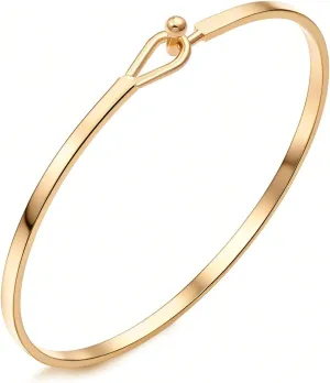 Dainty Gold Bar Bracelet for Women Simple Delicate Thin Cuff Bangle Hook Bracelet 18K Gold Plated Handmade Minimalist Jewelry