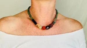 Guatemalita and Assorted Treasures Necklace. Jadeite and Sterling Silver. 2544