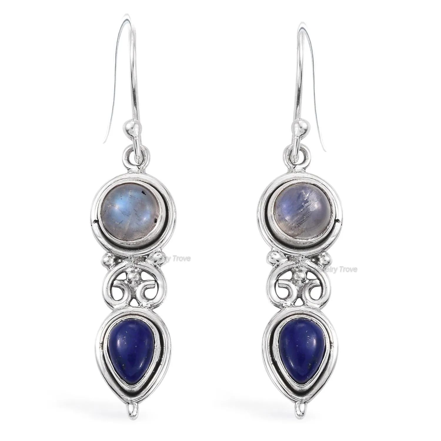 Handmade 925 Sterling Silver Moonstone, Lapis Lazuli Earrings for Women & Girls, Dangle Earrings