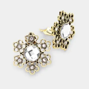 iLLASPARKZ Glass Crystal Flower Cut Out Clip On Earrings