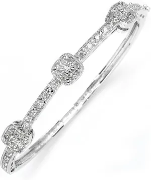 Mariell Vintage Cubic Zirconia Crystal Wedding Bangle Bracelet, 7" Size for Brides, Birthday Gift