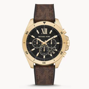 Michael Kors Mens Quartz Brown Silicone & Leather Strap Black Dial 45mm Watch MK8849