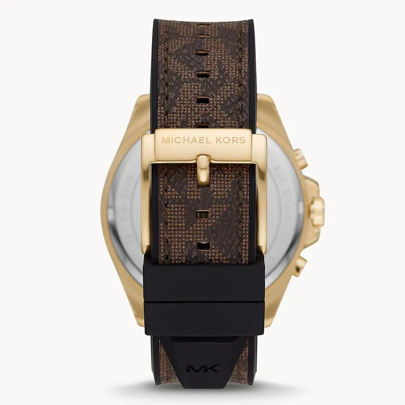 Michael Kors Mens Quartz Brown Silicone & Leather Strap Black Dial 45mm Watch MK8849