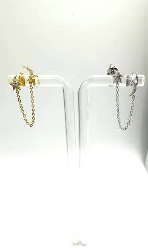 Moon Star Double Post Earrings