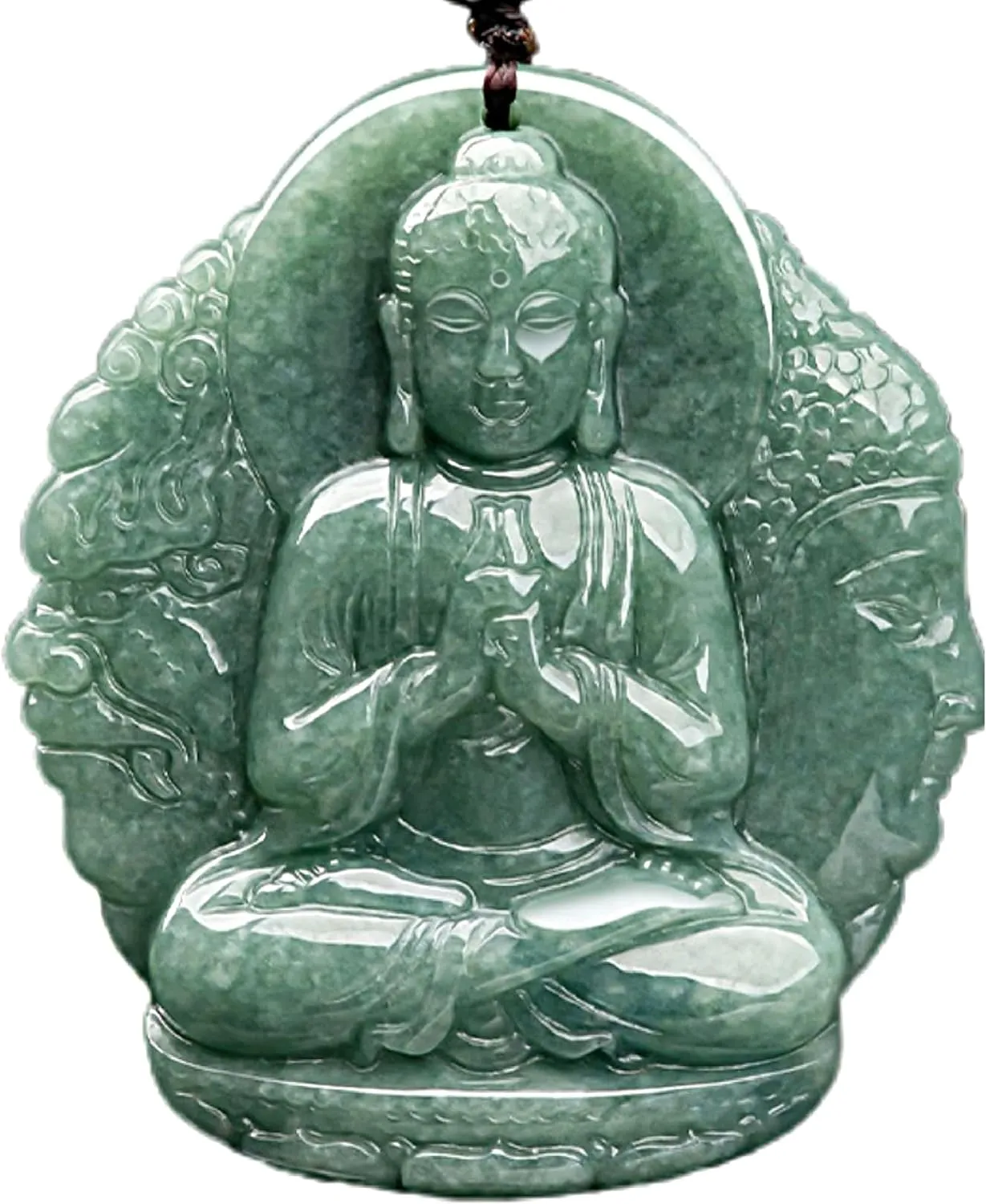 Natural Jade Buddha Necklace Pendant Certified Grade A Untreated Burmese Jadeite Hand Carved Tathagata Amulet for Men and Women