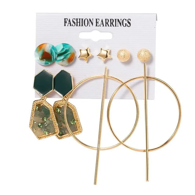 New Women's Earrings Set Tassel Pearl Acrylic Earrings For Women Bohemian Fashion Jewelry 2020 Geometric kolczyki Hoop Earings