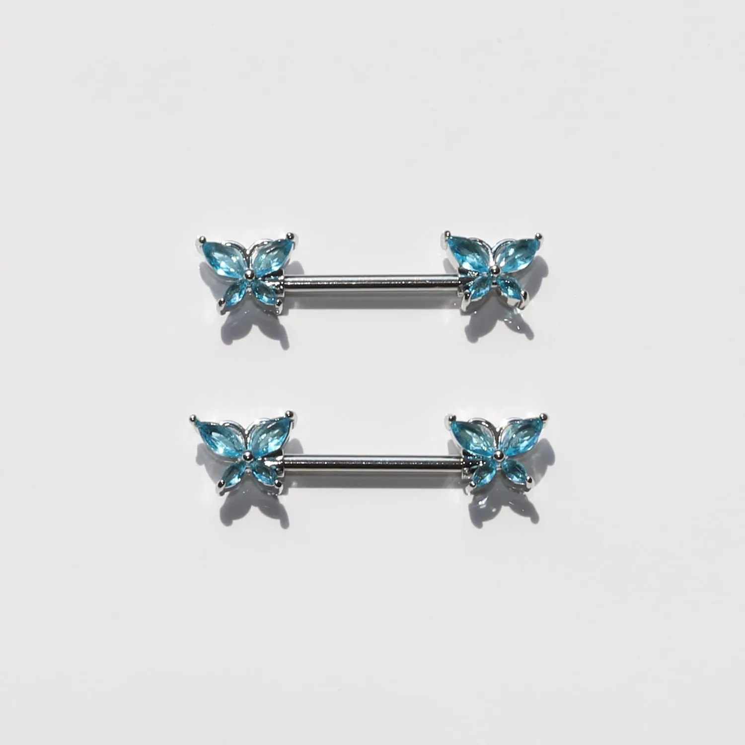 Nipple Rings - Surgical Stainless Steel Gold Silver Pink Blue Purple CZ Heart Butterfly Flower Bow Jewelry - 14 Gauge Nipple Bars and Barbells