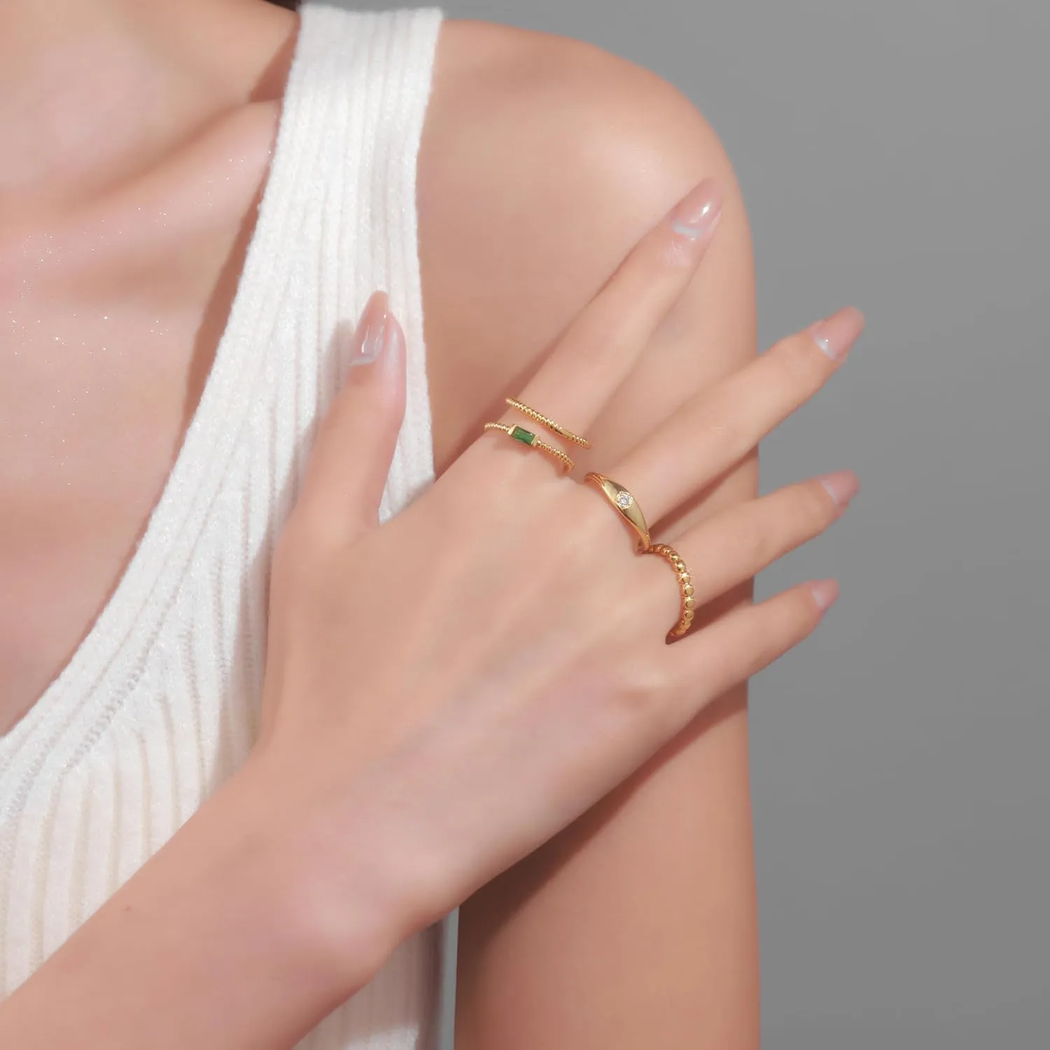 PLOMFOV 14K Gold Rings for Women Stackable Knuckle Rings Band Eternity Dainty Thin Fashion Gold Silver Rings Simple Trendy Thumb Stacking Women's Ring Pack Size 4-12