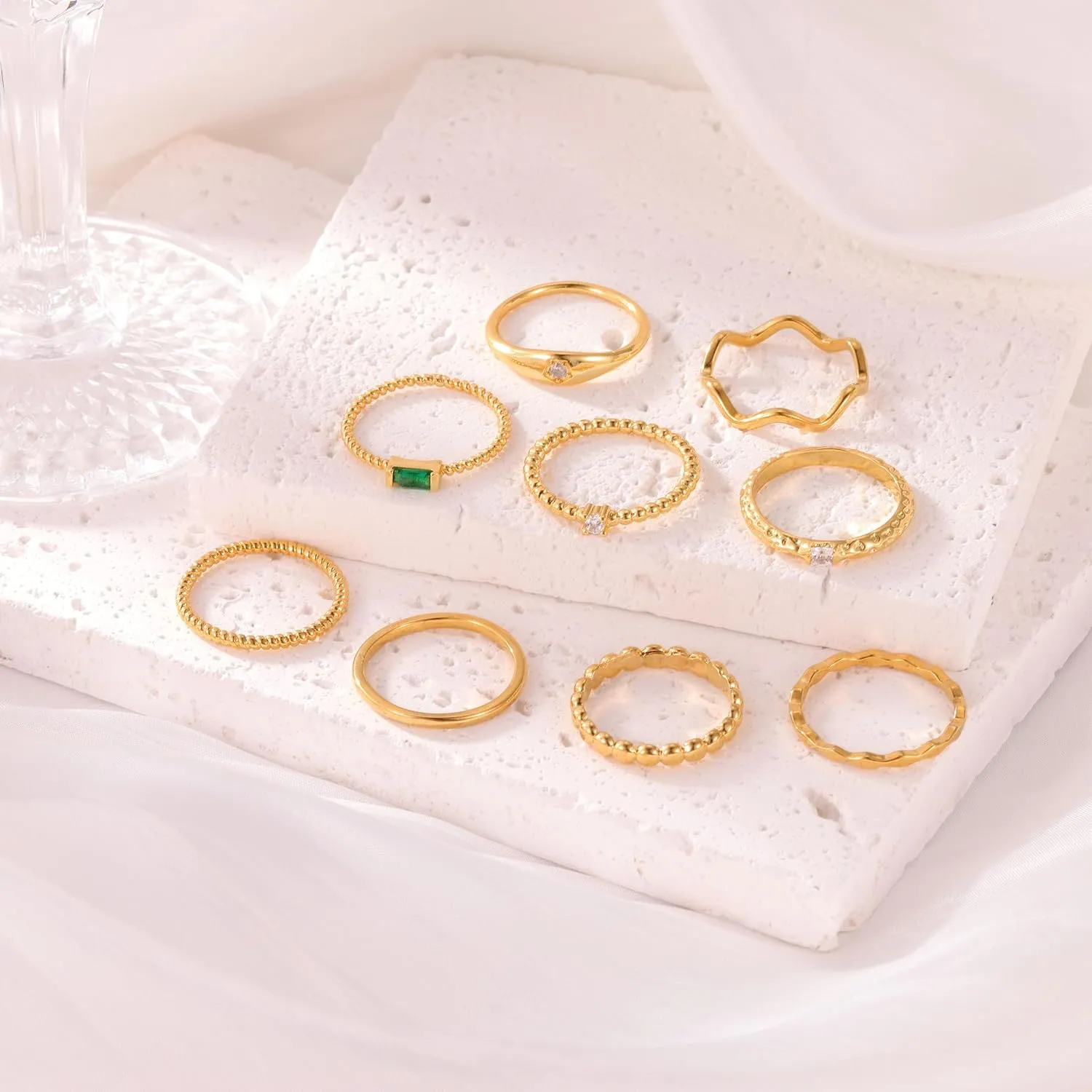 PLOMFOV 14K Gold Rings for Women Stackable Knuckle Rings Band Eternity Dainty Thin Fashion Gold Silver Rings Simple Trendy Thumb Stacking Women's Ring Pack Size 4-12