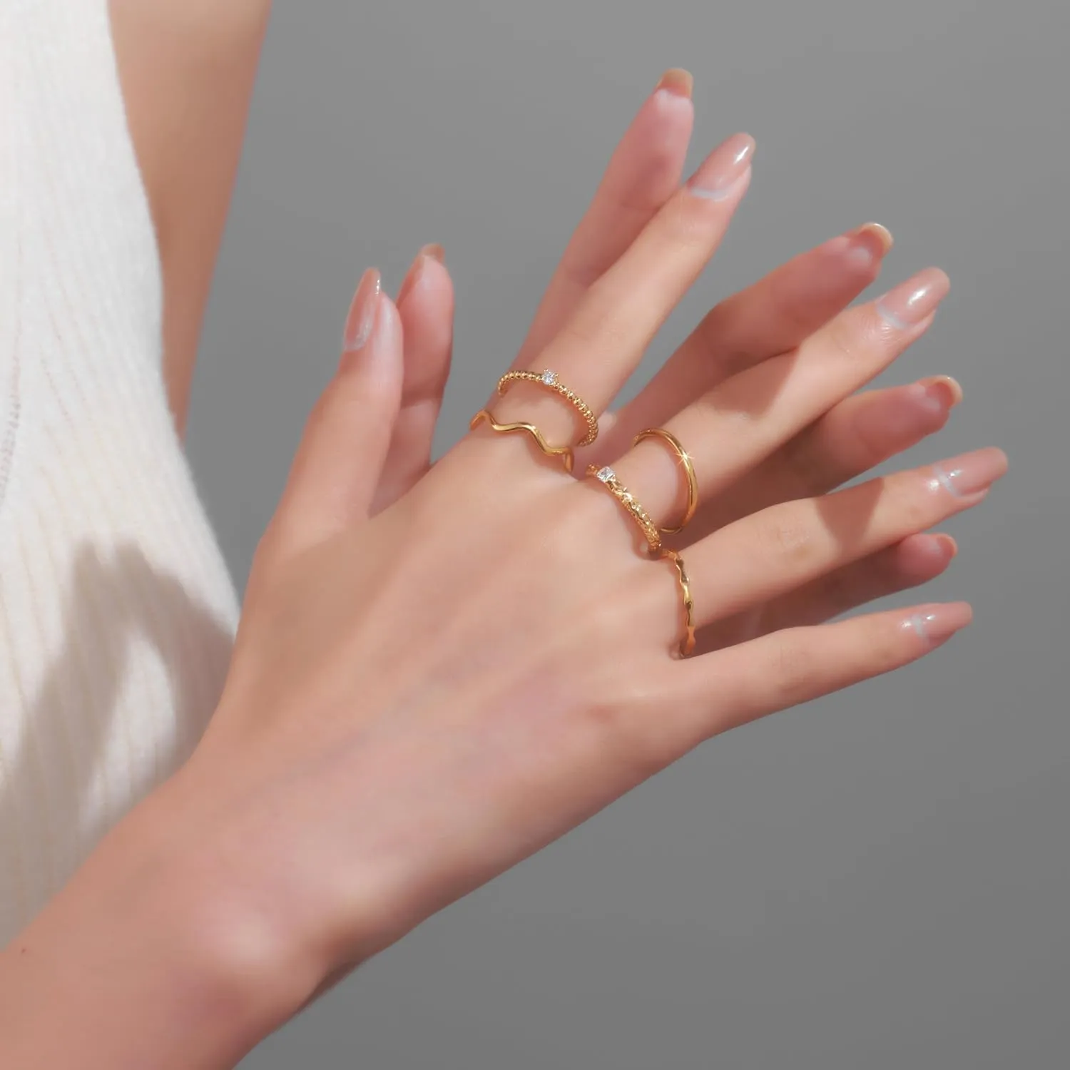 PLOMFOV 14K Gold Rings for Women Stackable Knuckle Rings Band Eternity Dainty Thin Fashion Gold Silver Rings Simple Trendy Thumb Stacking Women's Ring Pack Size 4-12