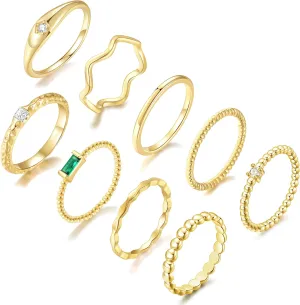 PLOMFOV 14K Gold Rings for Women Stackable Knuckle Rings Band Eternity Dainty Thin Fashion Gold Silver Rings Simple Trendy Thumb Stacking Women's Ring Pack Size 4-12