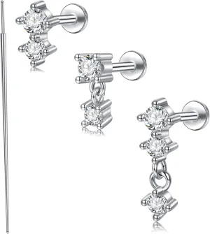 QWALIT 20g 18g 16g Tragus Piercing Jewelry Cartilage Tragus Earrings for Women Flat Back Nose Stud Internally Threaded Earrings Forward Helix Piercing Jewelry Threadless Taper Insertion Changing Tool