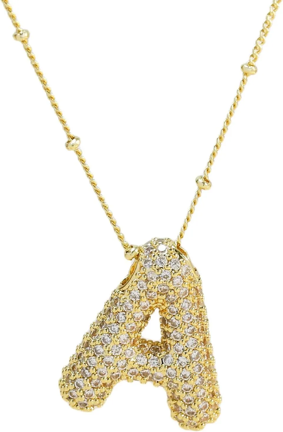 Shiny Cubic Zirconia Bubble Alphabet 26 A-Z,Puffy Name,Letter Necklace,Personalized Monogram Necklace,Balloon Initial Necklace Gifts for Women 18K Gold Plated Jewelry.