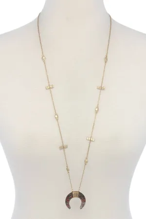 Stone Crescent Moon Pendant Necklace