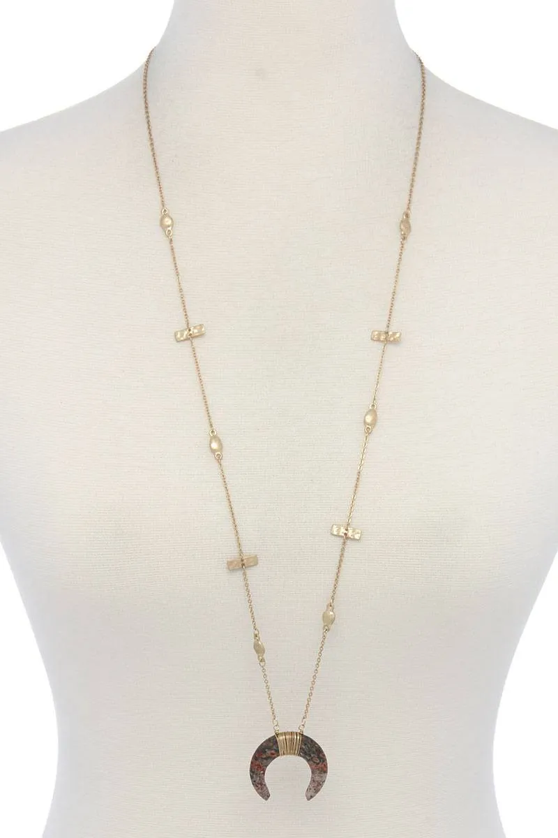 Stone Crescent Moon Pendant Necklace