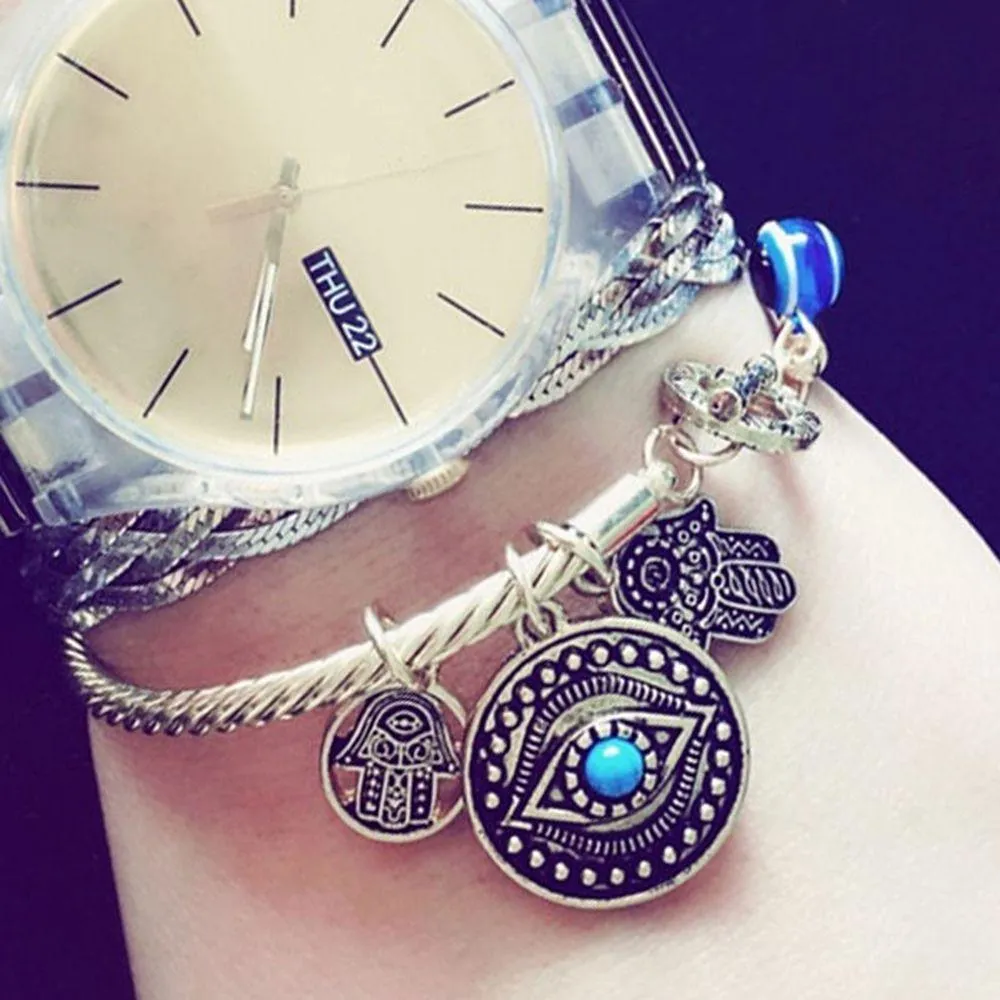 Triple Charm Hamsa Protective Evil Eye Bracelet Jewelry