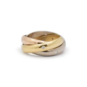 Vintage Cartier Ladies 18K Tri Color Trinity Diamond Band Ring