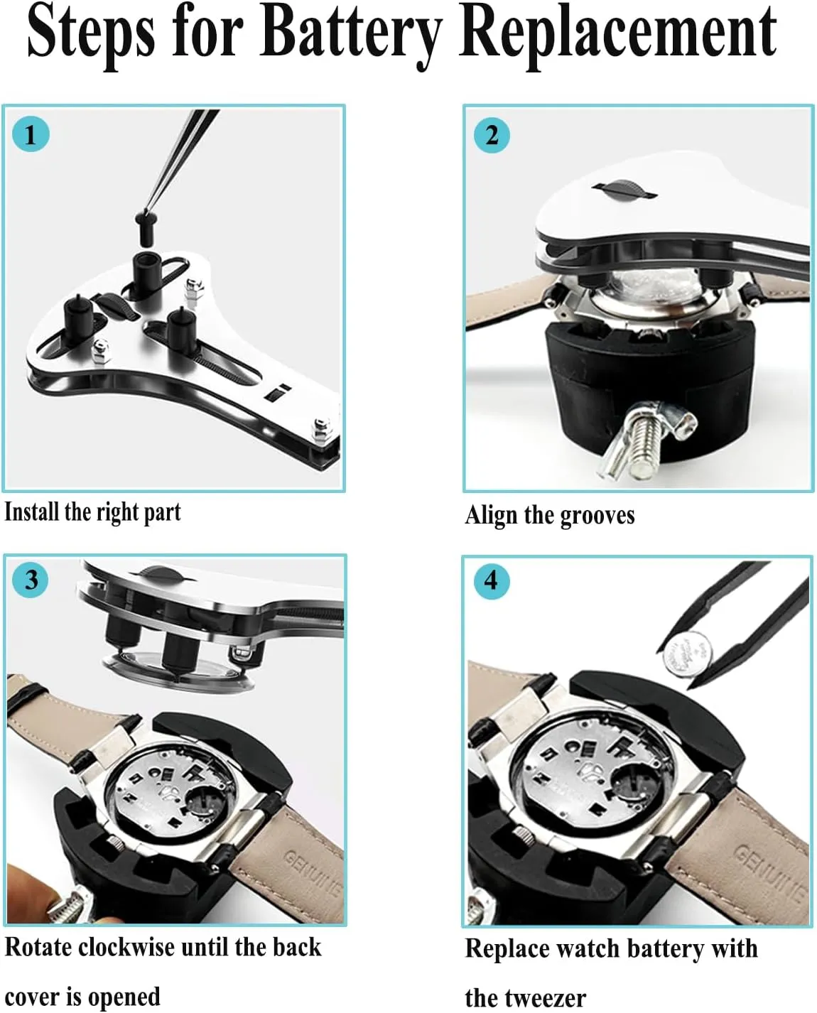 Watch Battery Replacement Tool, 3 Point Large Wrench for Wristwatch Case Back Open, Back Removal Tool with 18 Bits, Watch Holder and Anti-Static Tweezers, Instruction Manual in English