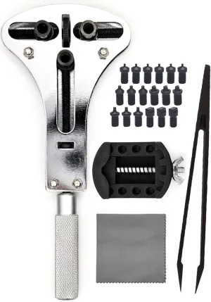 Watch Battery Replacement Tool, 3 Point Large Wrench for Wristwatch Case Back Open, Back Removal Tool with 18 Bits, Watch Holder and Anti-Static Tweezers, Instruction Manual in English