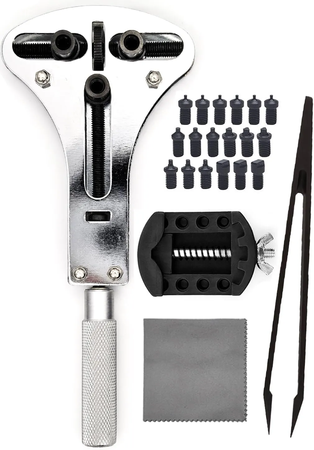 Watch Battery Replacement Tool, 3 Point Large Wrench for Wristwatch Case Back Open, Back Removal Tool with 18 Bits, Watch Holder and Anti-Static Tweezers, Instruction Manual in English